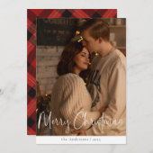 スクリプモダントのミニマル写真赤クリスマス シーズンカード (正面/裏面)