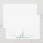 スクリプモダントのモノグラムイニシャルミニマル緑 ノートカード (正面/裏面)