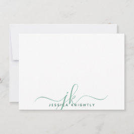 スクリプモダントのモノグラムイニシャルミニマル緑 ノートカード