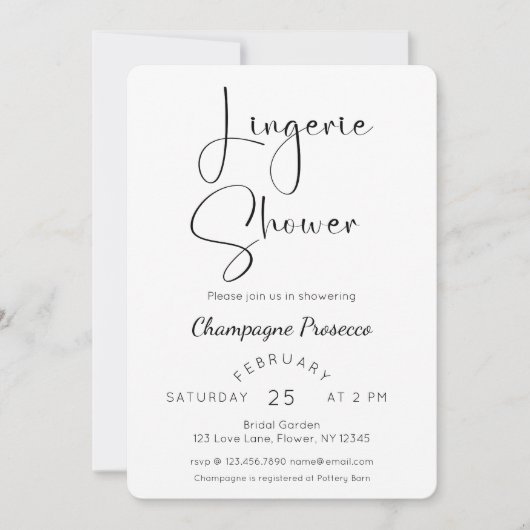 スクリプモダントのランジェリーブライダルシャワー 招待状 (正面)