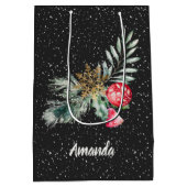 スクリプモダントの水色の離れクリスマス ミディアムペーパーバッグ (裏面)