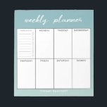 スクリプモダントの週間プランナー |名前の追加 ノートパッド<br><div class="desc">そしてモダン実用的なメモ救済帳はあなたの日を整理する!この毎週のプランナーには箱があり書、日々あなたのスケジュールを下げることができる。ウィークリーでリストを作る書ための追加ボックスもある。物事を先延ばしなしで行う大きなヘルパー!背景は美しい緑グラデーション色。下カスタマイズに名前を付けて作った商品。</div>