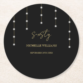 スクリプモダントの黒と金ゴールドパーティー ラウンドペーパーコースター