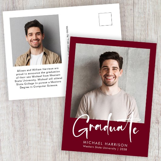 スクリプモダントはっきりしたフォトブルゴーニュ卒業 案内ポストカード