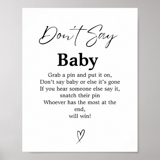 スクリプモダントはベビー赤ちゃんシャワーのゲームのサインを言わない ポスター (正面)