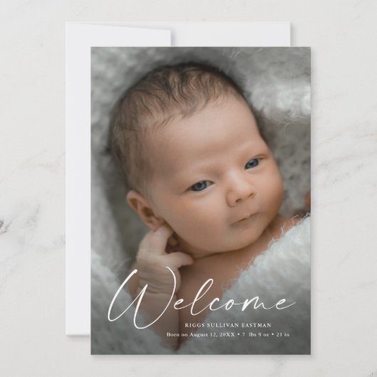 スクリプモダントようこそベビーフォト誕生詳細 サンキューカード (正面)