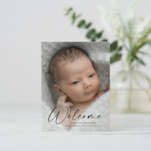 スクリプモダントようこそベビー写真誕生ありがとう ポストカード (スタンド正面)