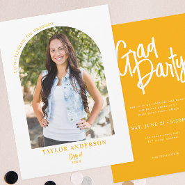 スクリプモダントアーチ写真イエロー卒業パーティー 招待状