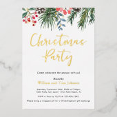 スクリプモダントウィンターホリーベリークリスマスパーティー 箔招待状 (正面)