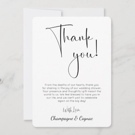 スクリプモダントウェディングシャワーフォトサンキューカード 招待状 (正面)