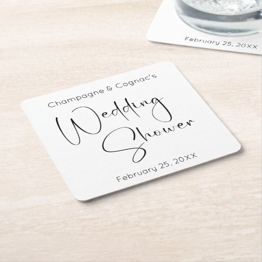 スクリプモダントウェディングシャワー スクエアペーパーコースター (アングル)
