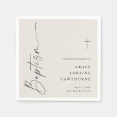 スクリプモダントエレガントアイボリー中性バプテスマ スタンダードカクテルナプキン (正面)