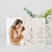 スクリプモダントエレガントアイボリー写真バプテスマ 招待状 (スタンド正面)