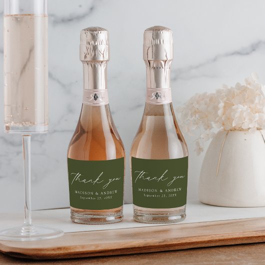 スクリプモダントエレガントオリーブグリーンありがとう スパークリングワインラベル