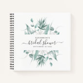 スクリプモダントエレガントグリーンリーブライダルシャワーゲスト ノートブック (正面)