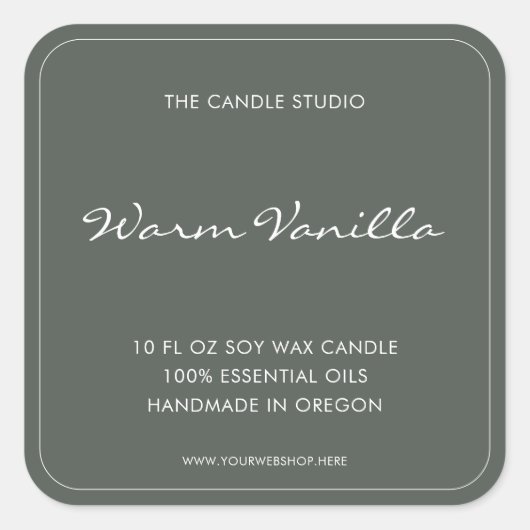 スクリプモダントエレガントセージ緑包装用キャンドル スクエアシール (正面)