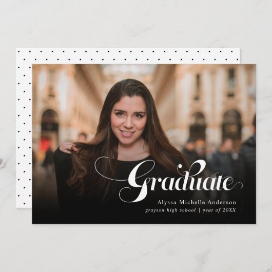 スクリプモダントエレガントタイポグラフィ卒業カード 招待状 (正面/裏面)