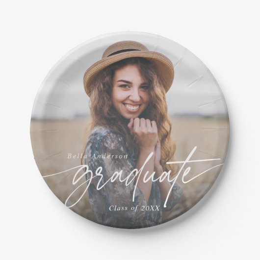 スクリプモダントエレガントタイポグラフィ大学院写真 ペーパープレート (正面)