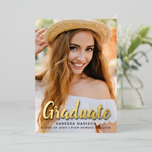 スクリプモダントエレガントトレンディーフォトフォイルグラードカード 箔招待状 (立ち正面)