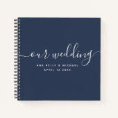 スクリプモダントエレガントネイビーブルー結婚ズゲスト ノートブック (正面)