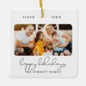 スクリプモダントエレガントハッピーホリデー写真 セラミックオーナメント (正面)