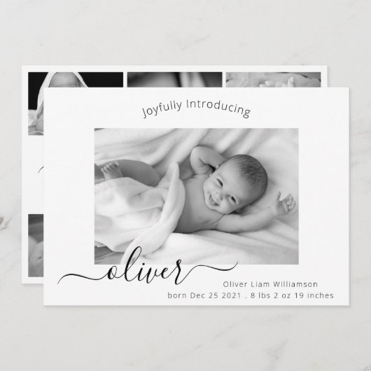 スクリプモダントエレガントフォトコラージュ新生児誕生 案内状 (正面/裏面)