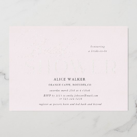 スクリプモダントエレガントブライダルシャワー箔の起動 箔招待状 (正面)