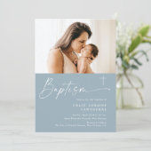 スクリプモダントエレガントブルーボーイズ写真洗礼 招待状 (スタンド正面)