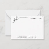 スクリプモダントエレガントモノグラムイニシャルブラック ノートカード (正面)