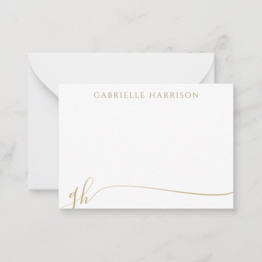 スクリプモダントエレガントモノグラムイニシャル金ゴールド ノートカード (正面)