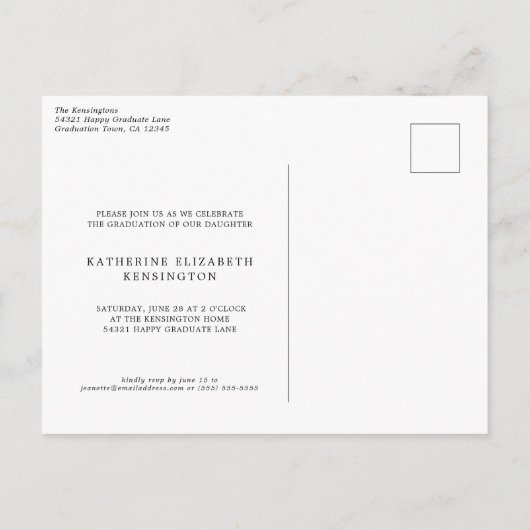 スクリプモダントエレガント卒業のお知らせ ポストカード (裏面)