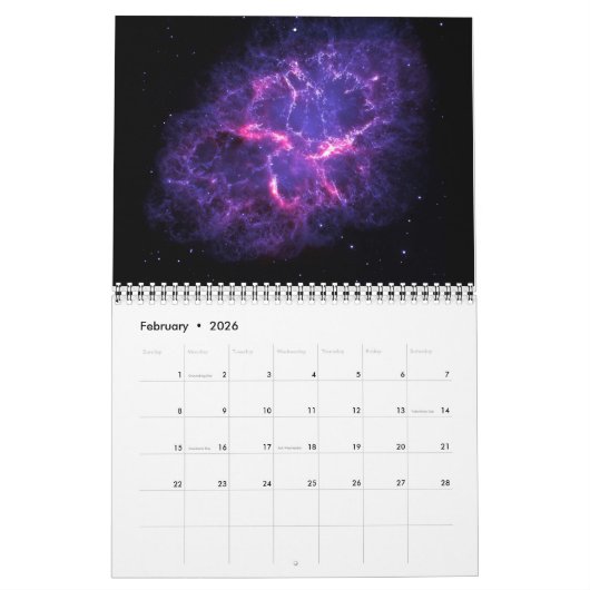 スクリプモダントエレガント宇宙横12か月 カレンダー (2月 2026)