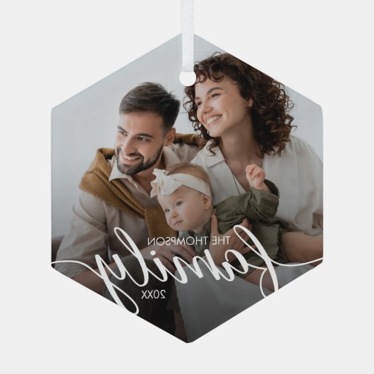 スクリプモダントエレガント家族の愛クリスマス写真 ガラスオーナメント (裏面)