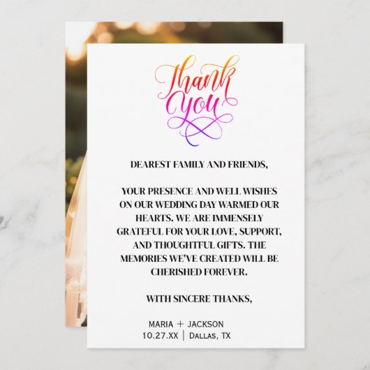 スクリプモダントエレガント白黒結婚の サンキューカード (正面/裏面)