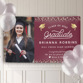 スクリプモダントエレガント金ゴールド卒業写真マルーン 横断幕