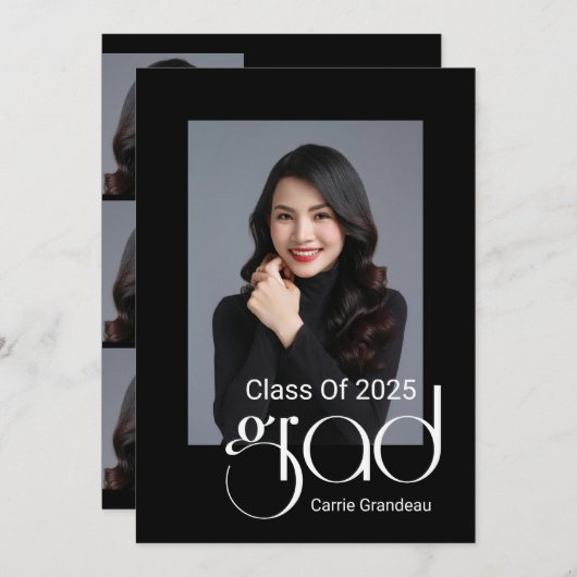 スクリプモダントエレガント4写真卒業パーティー 招待状 (正面/裏面)