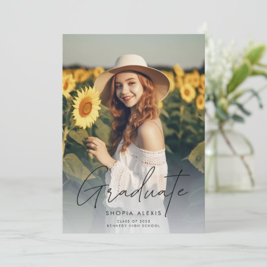 スクリプモダントエレガント・オーバーレイ2写真卒業 案内状 (スタンド正面)