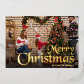 スクリプモダントエレガント・メリー・クリスマス・ファミリーの写真 箔シーズンカード (正面)