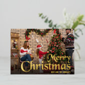 スクリプモダントエレガント・メリー・クリスマス・ファミリーの写真 箔シーズンカード (立ち正面)