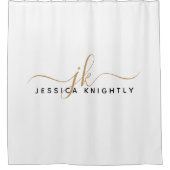 スクリプモダントエレガント・モノグラムイニシャル白金ゴールド シャワーカーテン (正面)