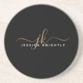 スクリプモダントエレガント・モノグラム・イニシャルブラック・金ゴールド コースター (正面)