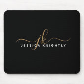 スクリプモダントエレガント・モノグラム・イニシャルブラック・金ゴールド マウスパッド (正面)