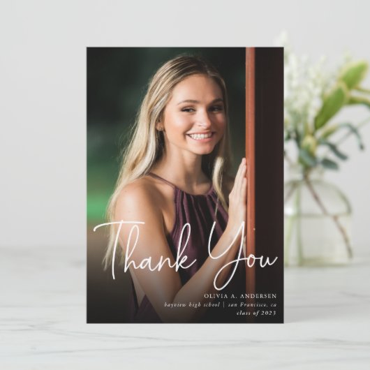 スクリプモダントオーバーレイ2枚の写真卒業 サンキューカード (スタンド正面)