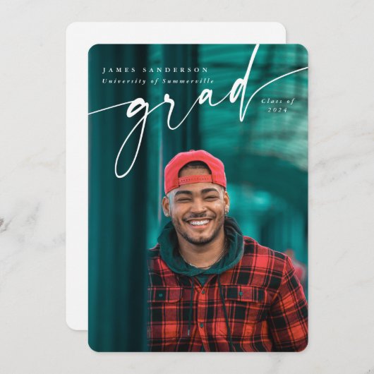 スクリプモダントオーバーレイ2枚の写真卒業 案内状 (正面/裏面)