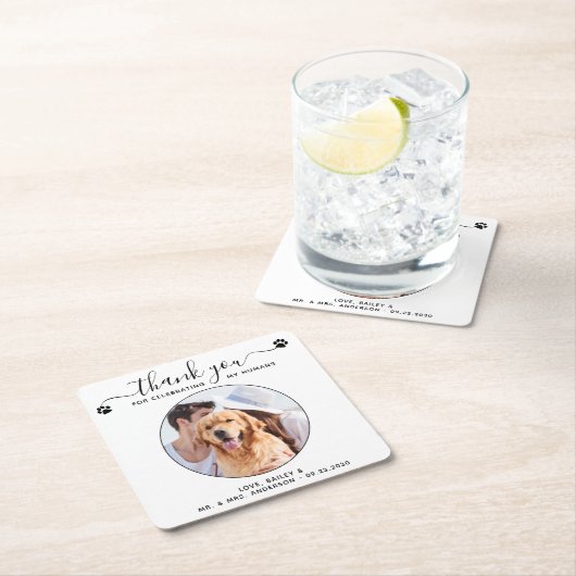 スクリプモダントカスタムの写真ありがとうご結婚ざいます スクエアペーパーコースター (インサイチュ)