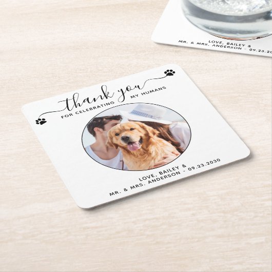 スクリプモダントカスタムの写真ありがとうご結婚ざいます スクエアペーパーコースター (アングル)