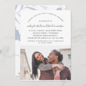 スクリプモダントカップルのシャワーほこりっぽい青い写真 招待状 (正面/裏面)