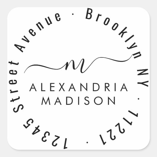 スクリプモダントガーリーモノグラムイニシャルアドレス スクエアシール (正面)