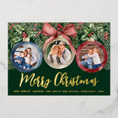 スクリプモダントクリスマスオーナメント3 Photos Green 箔シーズンカード (正面)