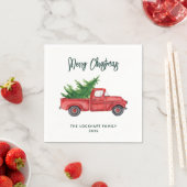 スクリプモダントクリスマスレッドトラックホリデー紙 スタンダードカクテルナプキン (インサイチュ)